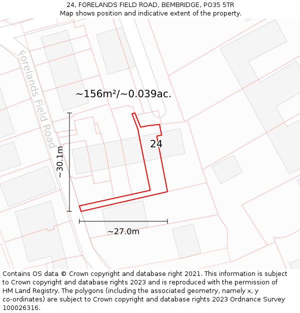 24, FORELANDS FIELD ROAD, BEMBRIDGE, PO35 5TR: Plot and title map