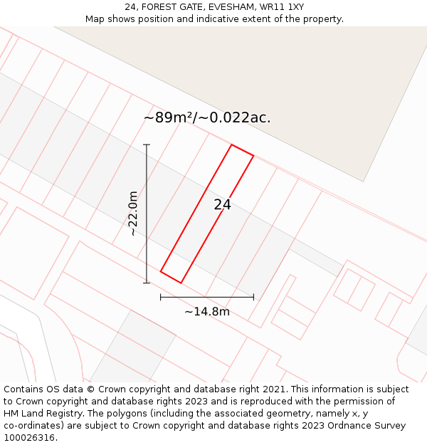 24, FOREST GATE, EVESHAM, WR11 1XY: Plot and title map