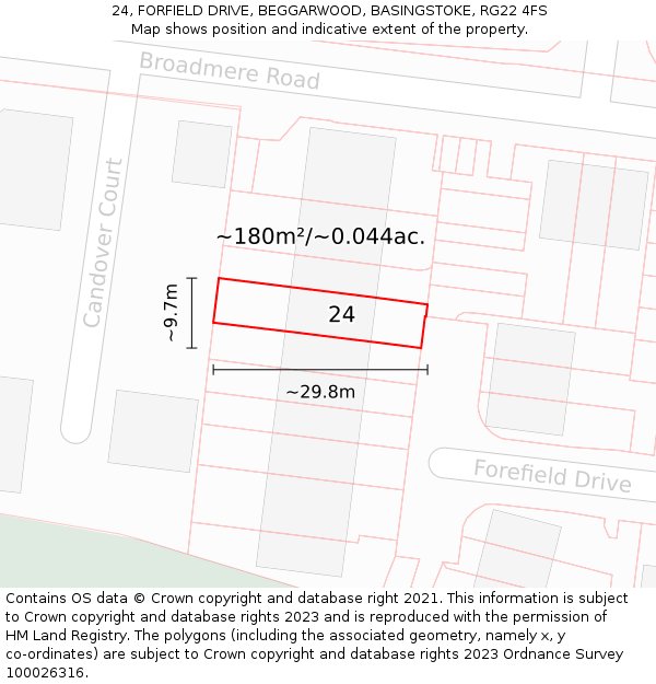 24, FORFIELD DRIVE, BEGGARWOOD, BASINGSTOKE, RG22 4FS: Plot and title map