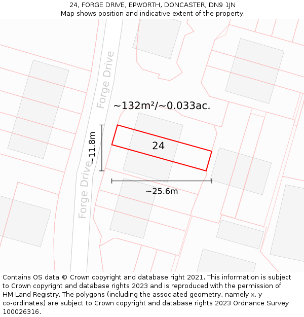 24, FORGE DRIVE, EPWORTH, DONCASTER, DN9 1JN: Plot and title map