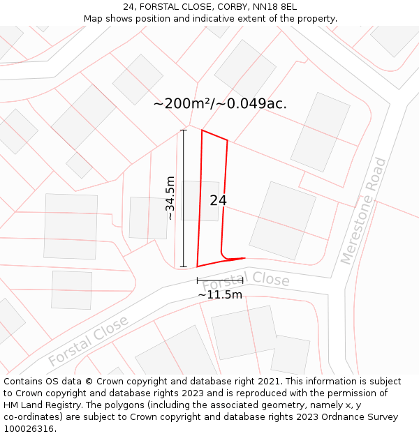24, FORSTAL CLOSE, CORBY, NN18 8EL: Plot and title map