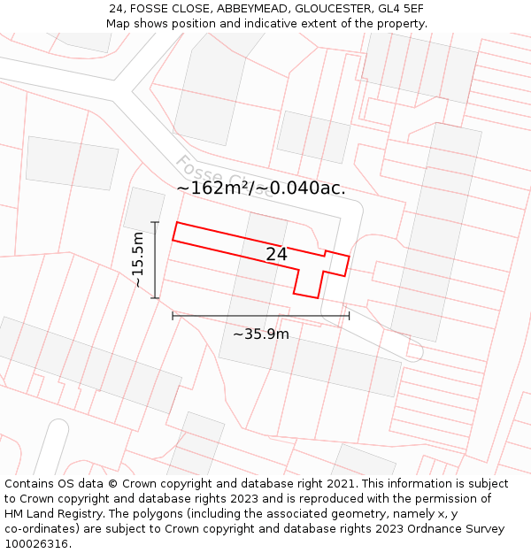 24, FOSSE CLOSE, ABBEYMEAD, GLOUCESTER, GL4 5EF: Plot and title map