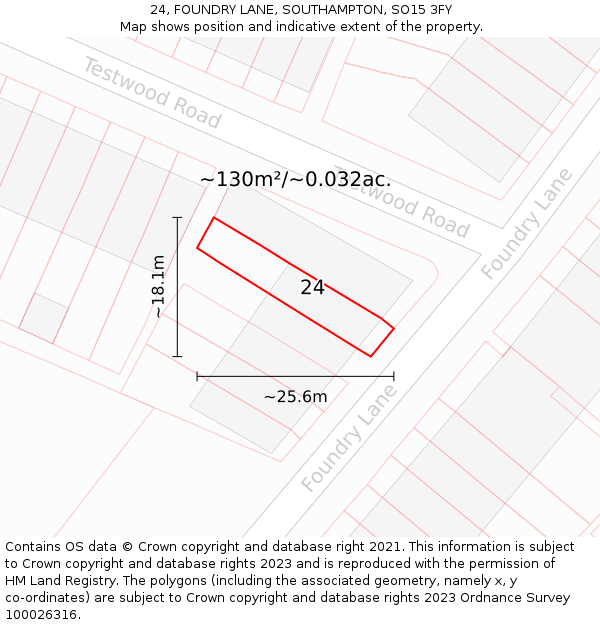 24, FOUNDRY LANE, SOUTHAMPTON, SO15 3FY: Plot and title map