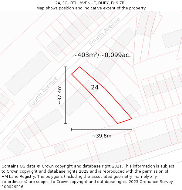 24, FOURTH AVENUE, BURY, BL9 7RH: Plot and title map