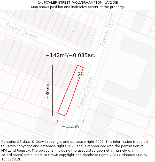 24, FOWLER STREET, WOLVERHAMPTON, WV2 3JB: Plot and title map