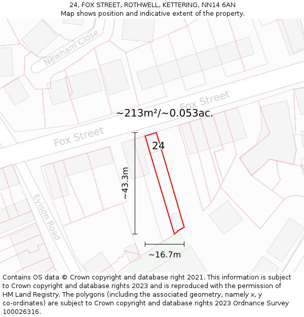 24, FOX STREET, ROTHWELL, KETTERING, NN14 6AN: Plot and title map