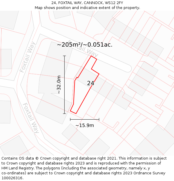 24, FOXTAIL WAY, CANNOCK, WS12 2FY: Plot and title map