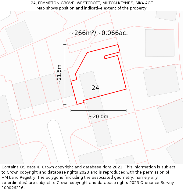 24, FRAMPTON GROVE, WESTCROFT, MILTON KEYNES, MK4 4GE: Plot and title map
