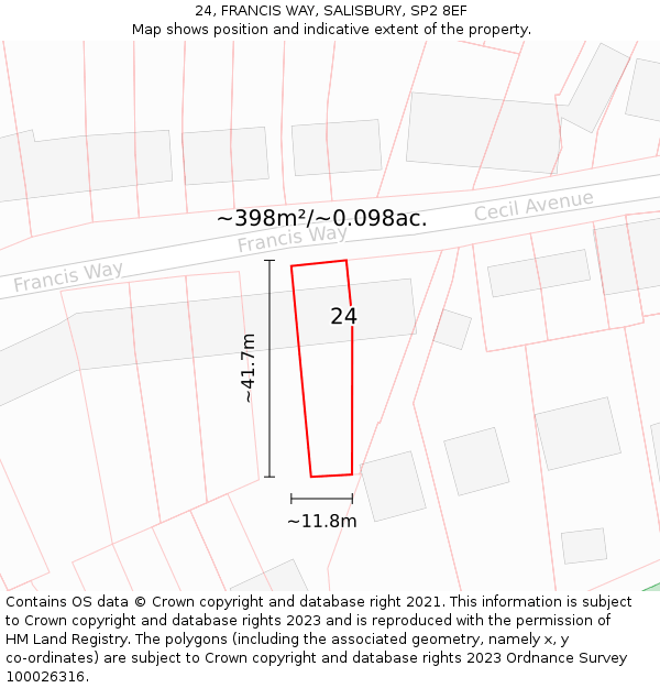 24, FRANCIS WAY, SALISBURY, SP2 8EF: Plot and title map