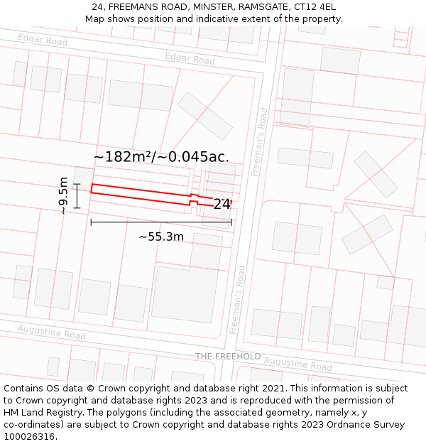 24, FREEMANS ROAD, MINSTER, RAMSGATE, CT12 4EL: Plot and title map