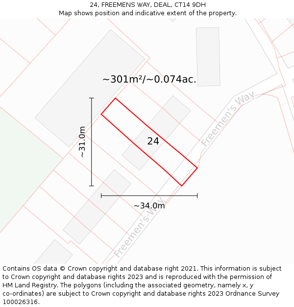 24, FREEMENS WAY, DEAL, CT14 9DH: Plot and title map