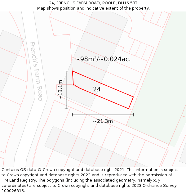 24, FRENCHS FARM ROAD, POOLE, BH16 5RT: Plot and title map