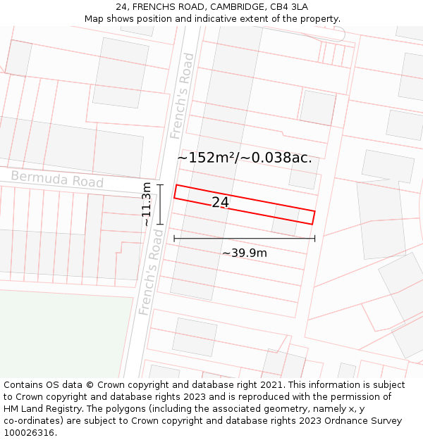 24, FRENCHS ROAD, CAMBRIDGE, CB4 3LA: Plot and title map