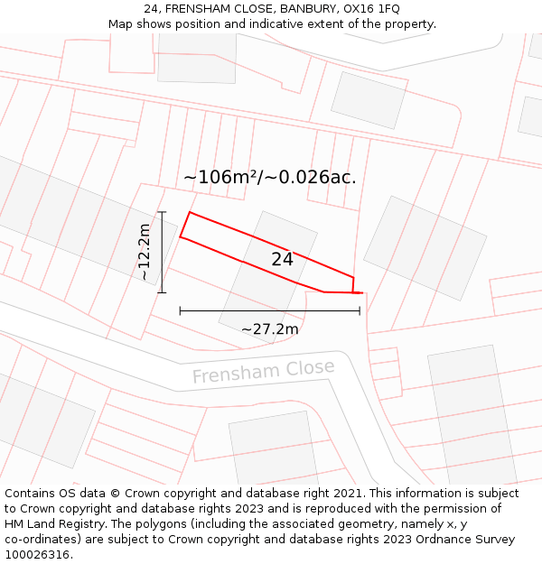 24, FRENSHAM CLOSE, BANBURY, OX16 1FQ: Plot and title map
