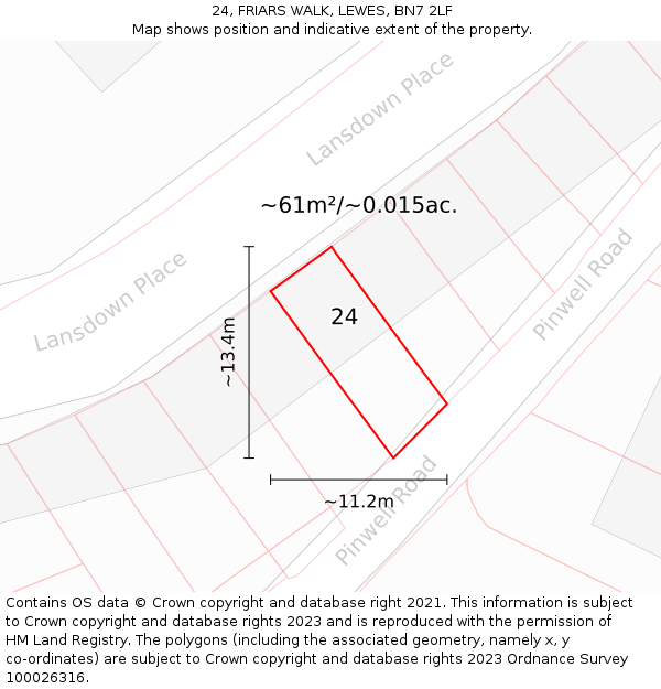 24, FRIARS WALK, LEWES, BN7 2LF: Plot and title map