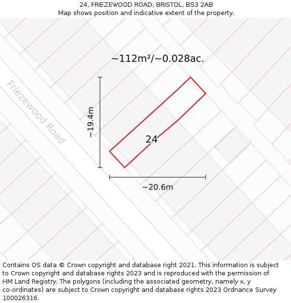 24, FRIEZEWOOD ROAD, BRISTOL, BS3 2AB: Plot and title map
