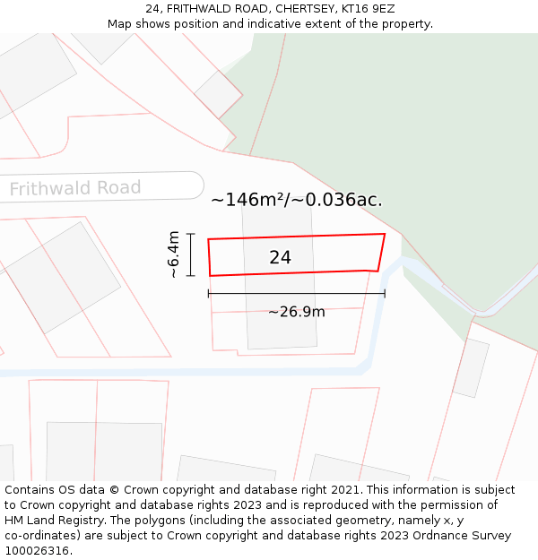 24, FRITHWALD ROAD, CHERTSEY, KT16 9EZ: Plot and title map