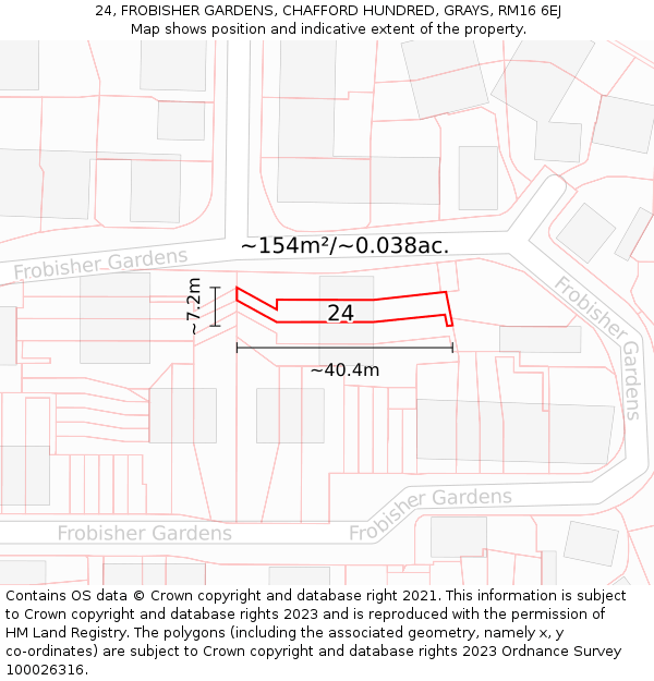 24, FROBISHER GARDENS, CHAFFORD HUNDRED, GRAYS, RM16 6EJ: Plot and title map