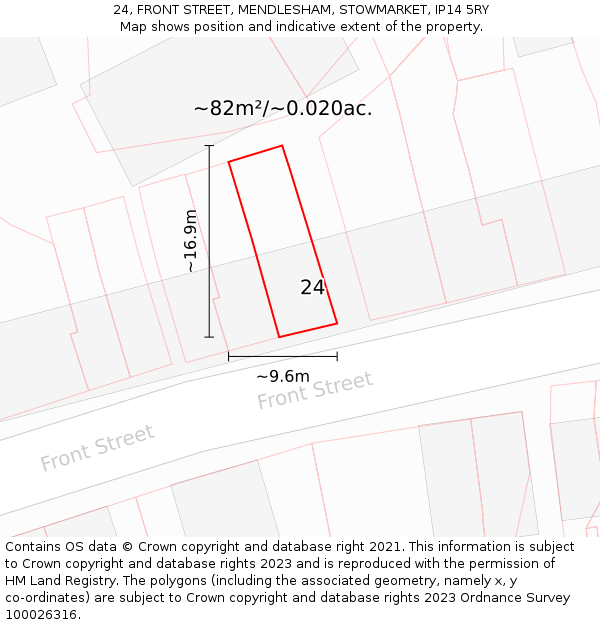 24, FRONT STREET, MENDLESHAM, STOWMARKET, IP14 5RY: Plot and title map