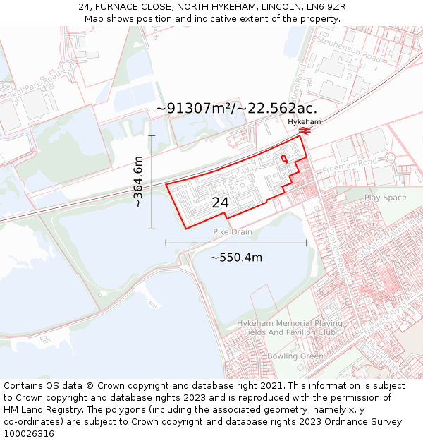 24, FURNACE CLOSE, NORTH HYKEHAM, LINCOLN, LN6 9ZR: Plot and title map