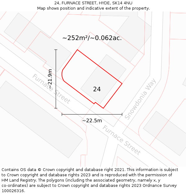 24, FURNACE STREET, HYDE, SK14 4NU: Plot and title map