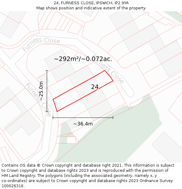 24, FURNESS CLOSE, IPSWICH, IP2 9YA: Plot and title map
