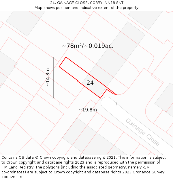 24, GAINAGE CLOSE, CORBY, NN18 8NT: Plot and title map