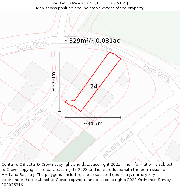 24, GALLOWAY CLOSE, FLEET, GU51 2TJ: Plot and title map