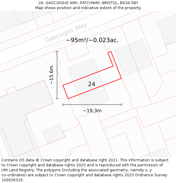 24, GASCOIGNS WAY, PATCHWAY, BRISTOL, BS34 5BY: Plot and title map