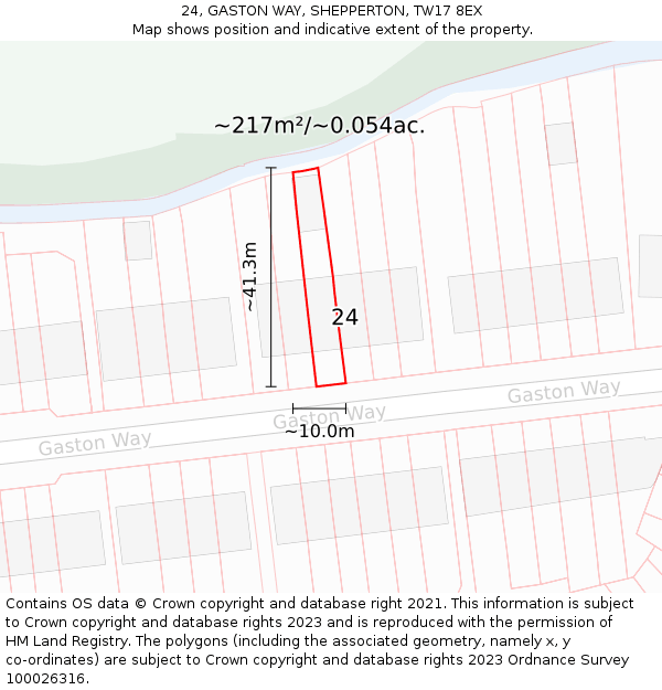 24, GASTON WAY, SHEPPERTON, TW17 8EX: Plot and title map