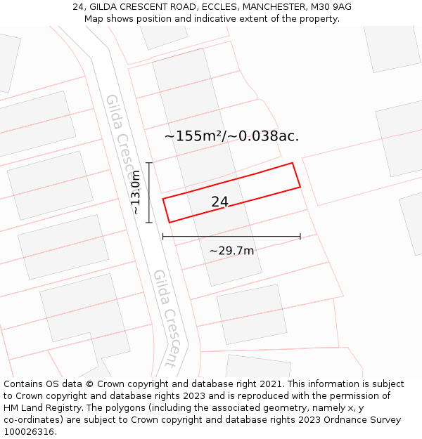 24, GILDA CRESCENT ROAD, ECCLES, MANCHESTER, M30 9AG: Plot and title map