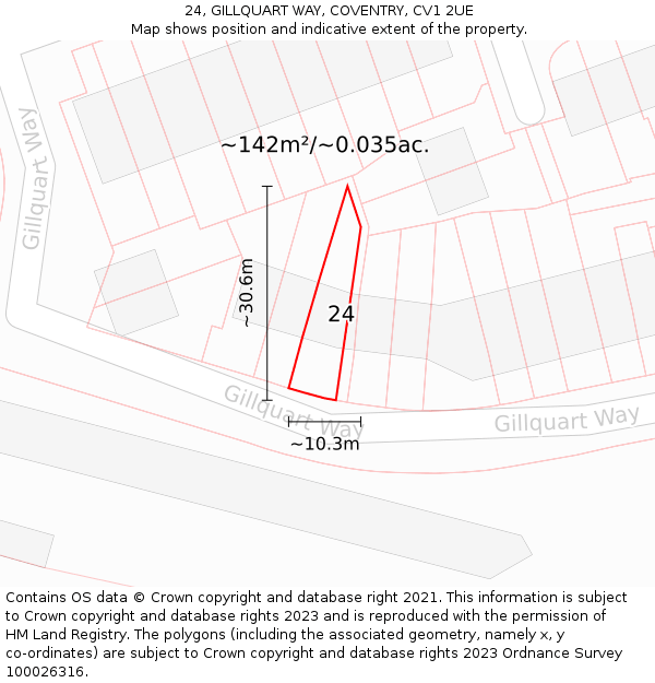 24, GILLQUART WAY, COVENTRY, CV1 2UE: Plot and title map