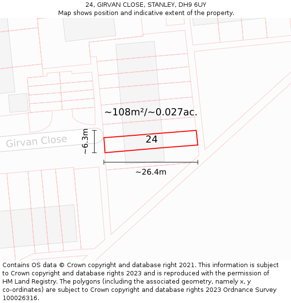 24, GIRVAN CLOSE, STANLEY, DH9 6UY: Plot and title map