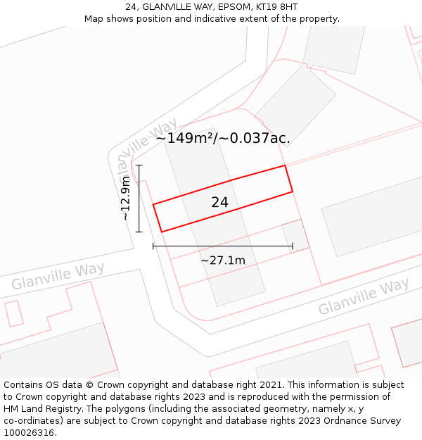 24, GLANVILLE WAY, EPSOM, KT19 8HT: Plot and title map