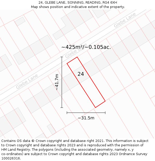 24, GLEBE LANE, SONNING, READING, RG4 6XH: Plot and title map