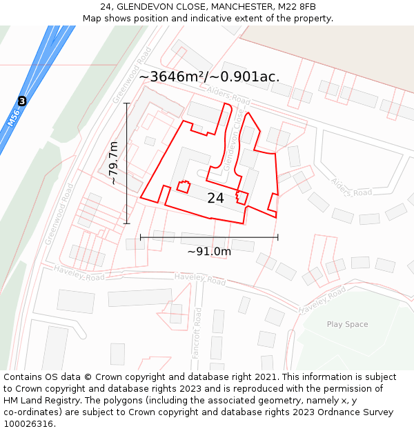 24, GLENDEVON CLOSE, MANCHESTER, M22 8FB: Plot and title map