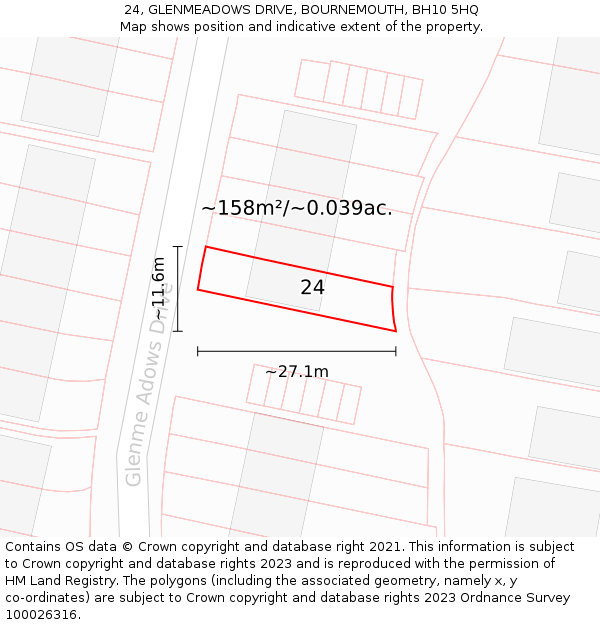 24, GLENMEADOWS DRIVE, BOURNEMOUTH, BH10 5HQ: Plot and title map
