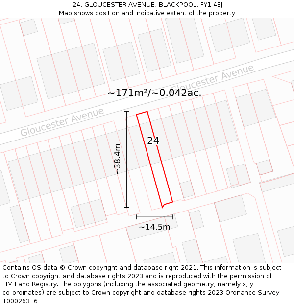 24, GLOUCESTER AVENUE, BLACKPOOL, FY1 4EJ: Plot and title map