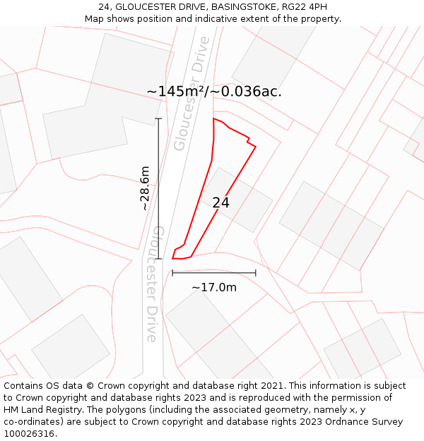 24, GLOUCESTER DRIVE, BASINGSTOKE, RG22 4PH: Plot and title map