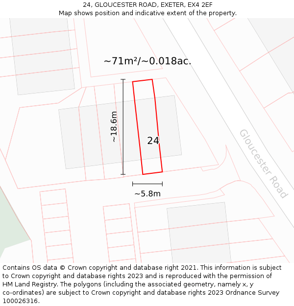 24, GLOUCESTER ROAD, EXETER, EX4 2EF: Plot and title map
