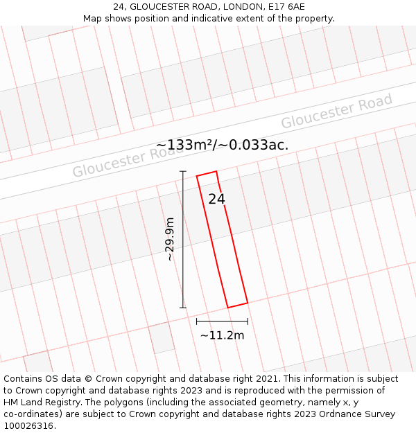 24, GLOUCESTER ROAD, LONDON, E17 6AE: Plot and title map