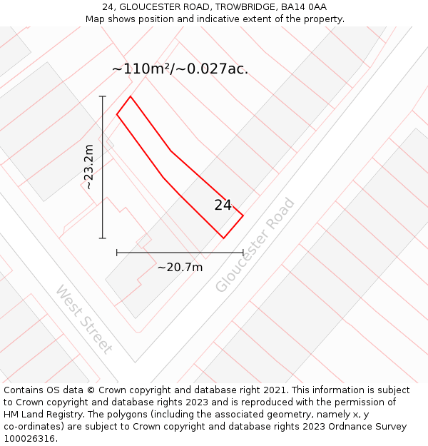 24, GLOUCESTER ROAD, TROWBRIDGE, BA14 0AA: Plot and title map