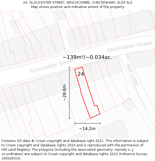 24, GLOUCESTER STREET, WINCHCOMBE, CHELTENHAM, GL54 5LX: Plot and title map