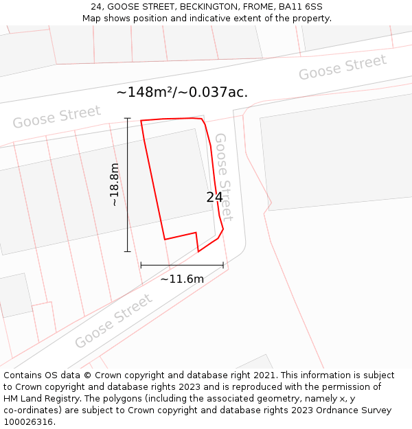 24, GOOSE STREET, BECKINGTON, FROME, BA11 6SS: Plot and title map
