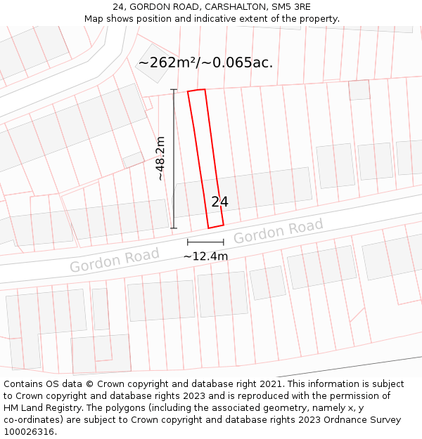 24, GORDON ROAD, CARSHALTON, SM5 3RE: Plot and title map