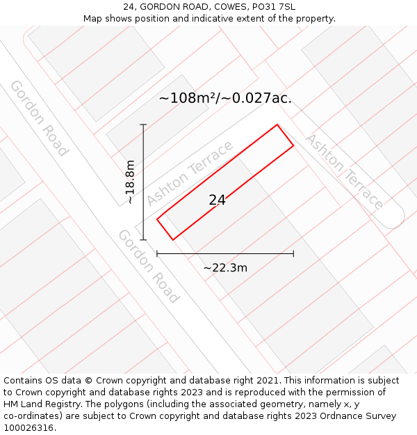24, GORDON ROAD, COWES, PO31 7SL: Plot and title map
