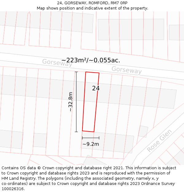 24, GORSEWAY, ROMFORD, RM7 0RP: Plot and title map