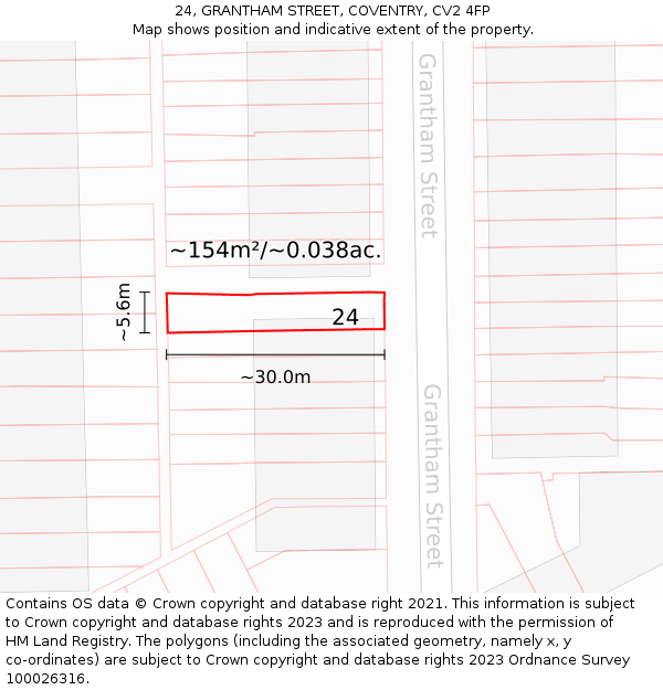 24, GRANTHAM STREET, COVENTRY, CV2 4FP: Plot and title map