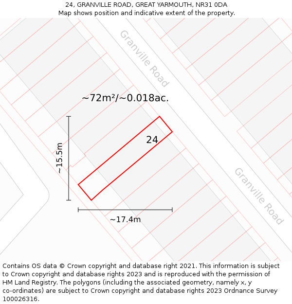 24, GRANVILLE ROAD, GREAT YARMOUTH, NR31 0DA: Plot and title map