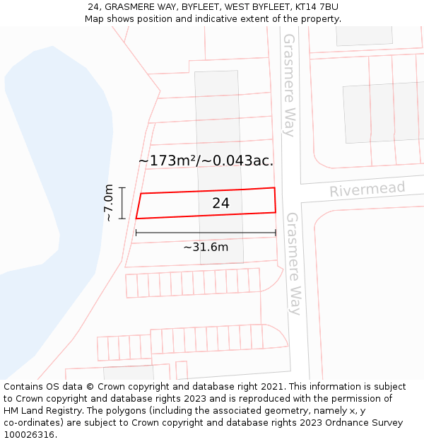 24, GRASMERE WAY, BYFLEET, WEST BYFLEET, KT14 7BU: Plot and title map